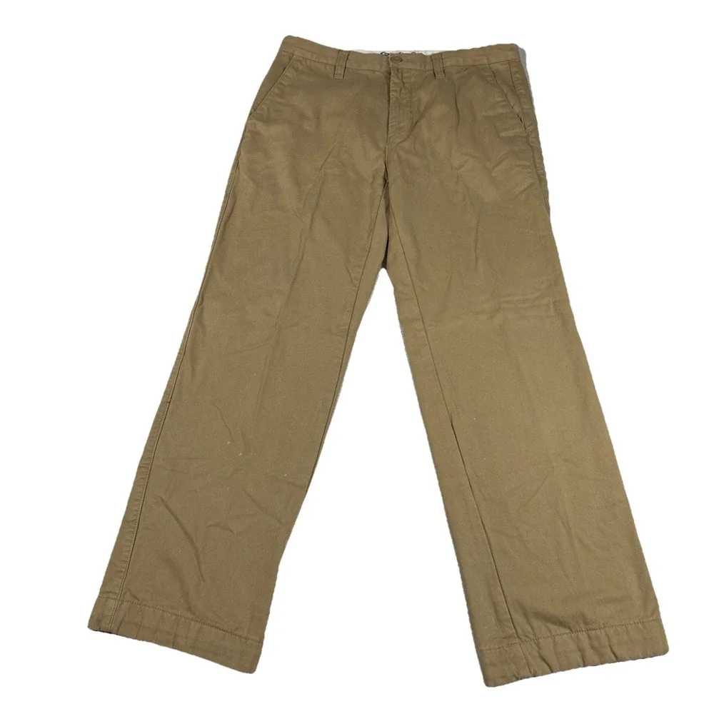 Eddie Bauer Mens 34x32 Flannel Lined Beige Chino Pants‎ Cotton Casual Preppy